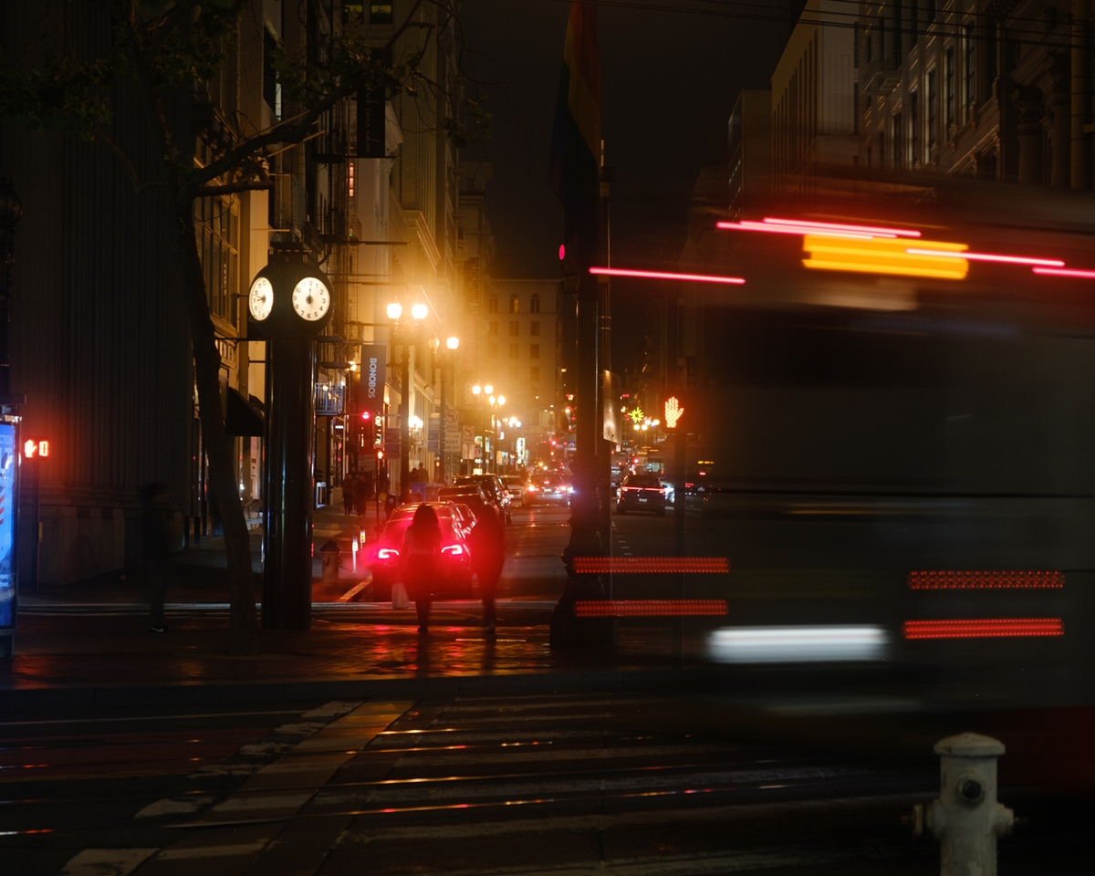 Streets of San Francisco, CA at night